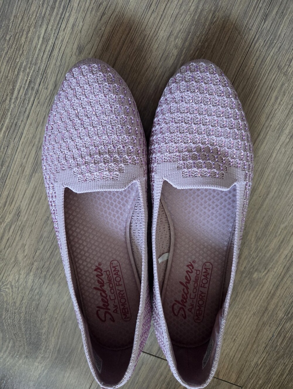 Skechers Light Pink Knit Slip-On Flats with Subtle Sparkle